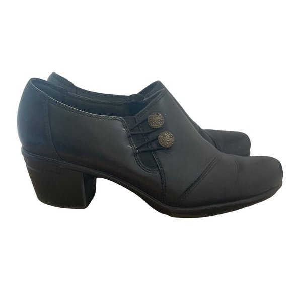 Clarks Emslie Warren Womens Bootie Shoes Black Leather Slip on